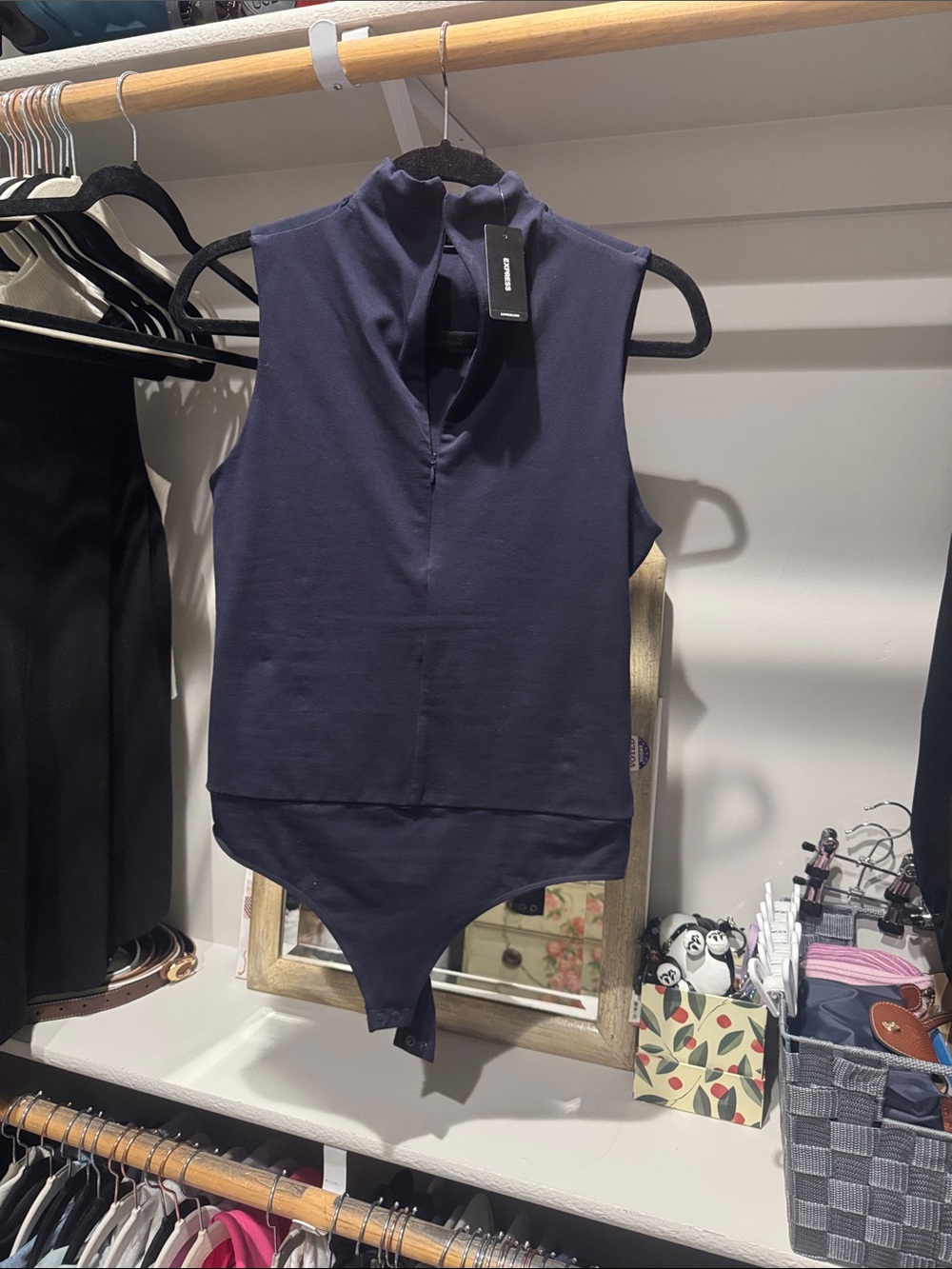 Express Sleeveless Mock Neck Bodysuit - Navy